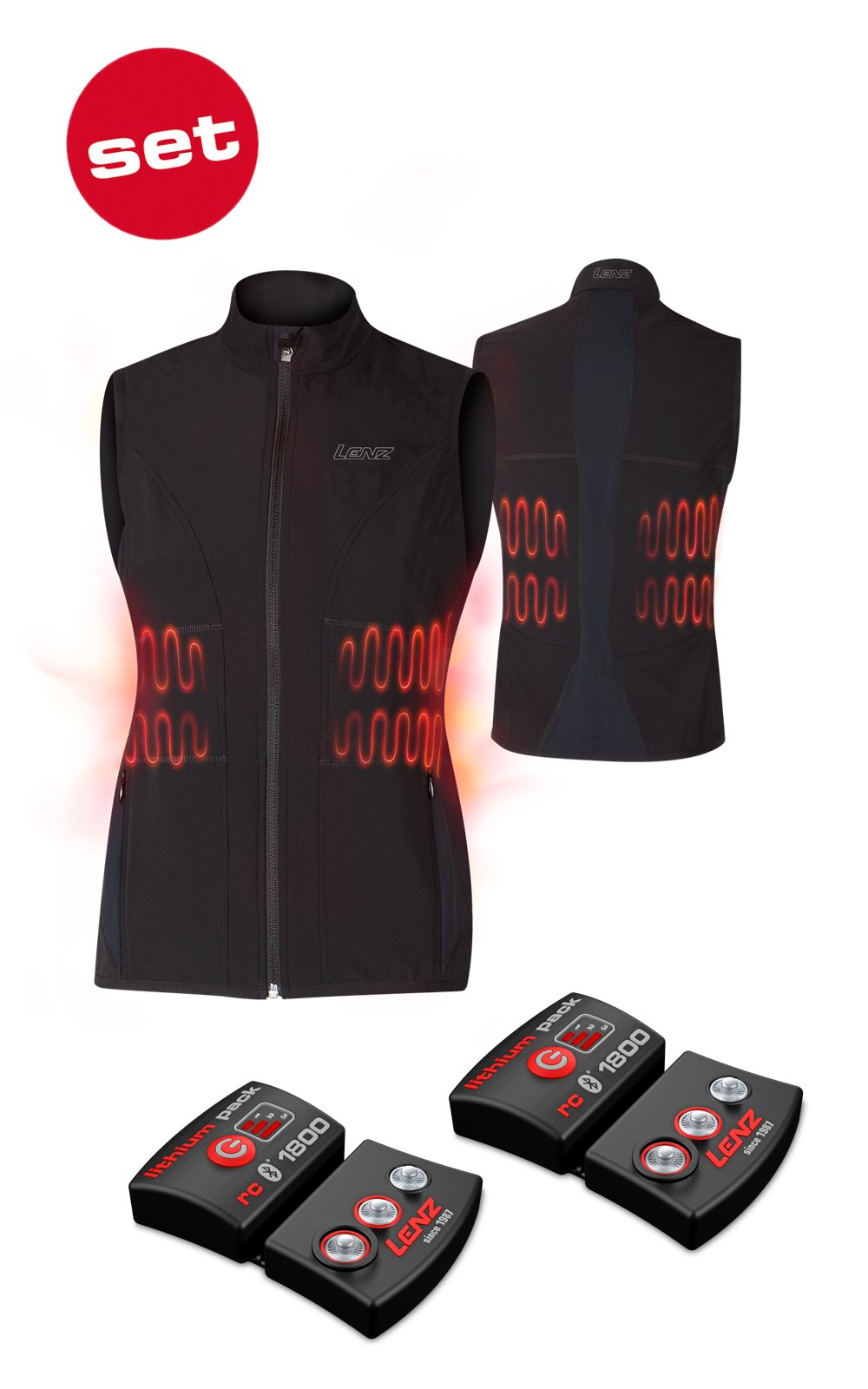 SET - LENZ Heat Vest 1.0 Women + batteries lithium pack rcB 1800