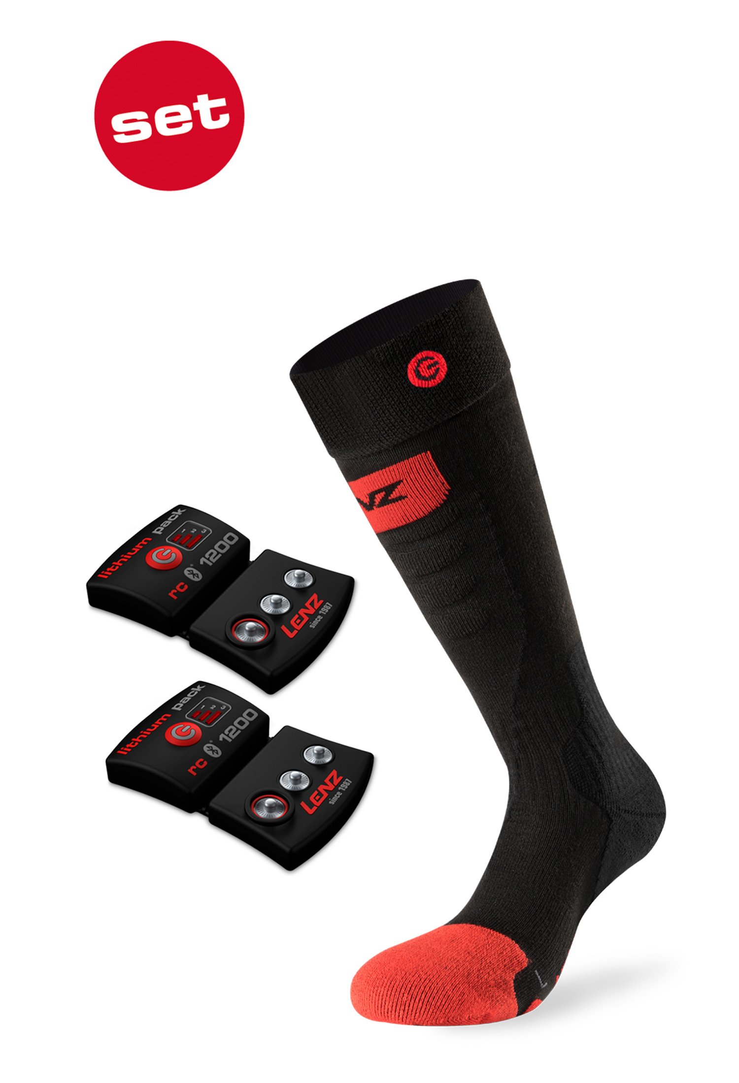 SET Heated socks LENZ 5.0 Toe Cap Slim Fit + batteries lithium pack